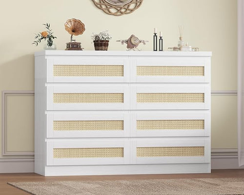 47 Inch Rattan 8 Drawer Dresser, Modern Farmhouse Chest of Drawers, Tv Stand by Unknown