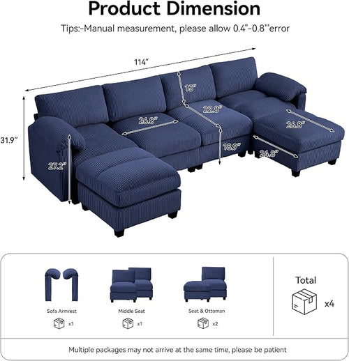 114'' U-Shaped Sectional Couch - Image 2