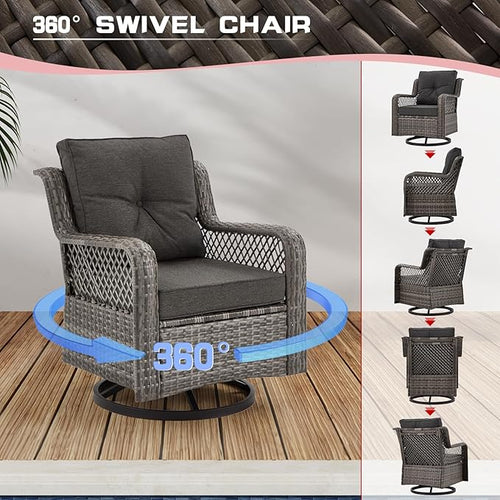 6 Pieces Wicker Patio Furniture Set Conversations Sets, 2 Outdoor 360° Swivel - Image 2