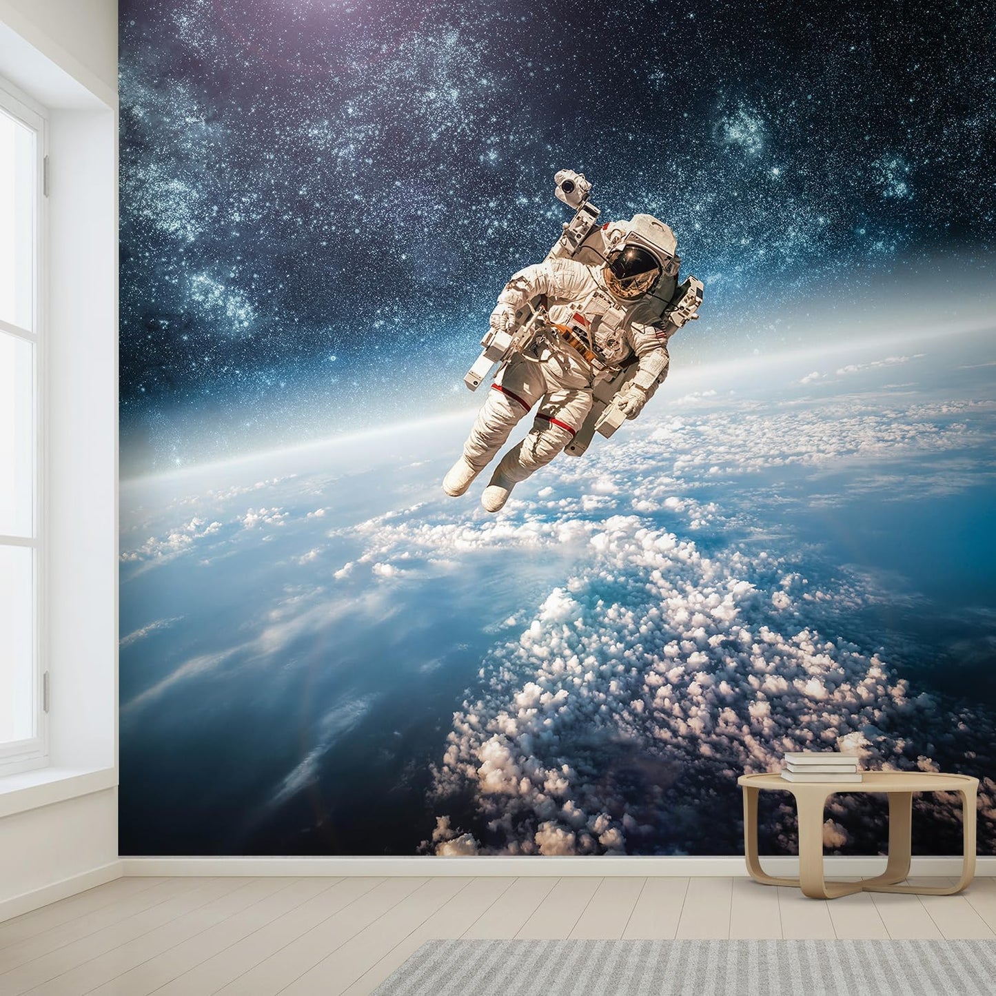 wall26 Wall Sticker/Wall Mural an Astronaut Floating About Planet Earth, Not Peel and Stick, Non-Woven Wallpaper Decorative for Bedroom, Living Room, Office - 120x120 inches