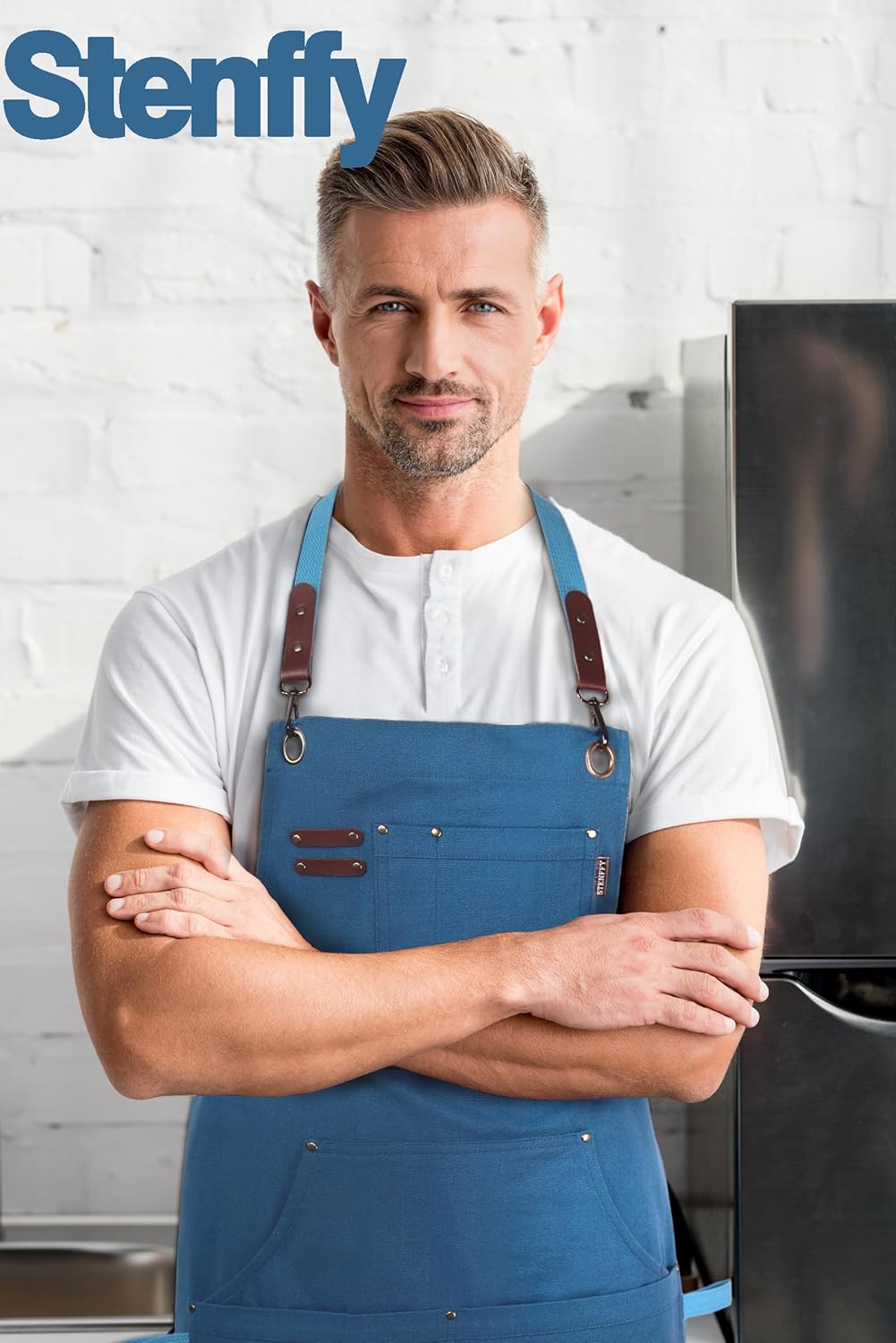 Kitchen Apron, Work Apron, Canvas, Multiple Pockets, Gardening, Painting, BBQ, Artist, Carpenter, Sizes M to XXL, Blue