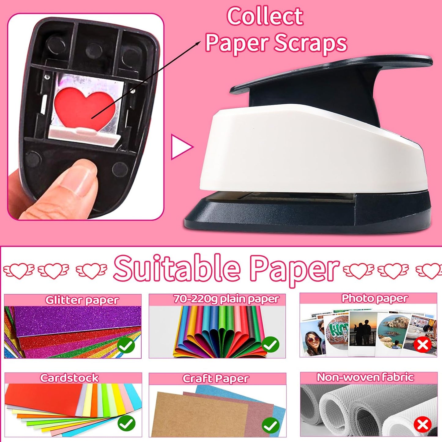 Heart Hole Puncher for Crafts, Heart Paper Cutter, Hearts Paper Punch, Hearts Shaped Puncher, Craft Punches for Card Making, 3/8 in, 5/8 in, 1 in, 1.5 in, 2 inch Scrapbooking Punch - 5 Pcs
