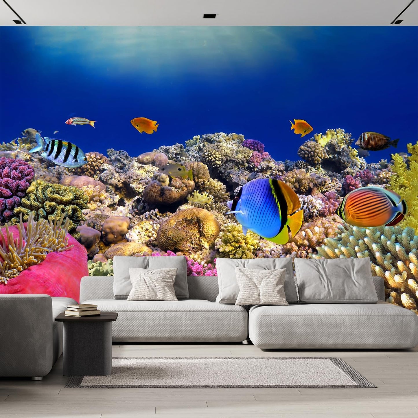 wall26 Removable Wall Sticker/Wall Mural Tropical Blue Fish Coral Reef Ocean Seascape Nature Wilderness Photography Nautical Landscape Decorative for Living Room, Bedroom, Office - 132x144 inches