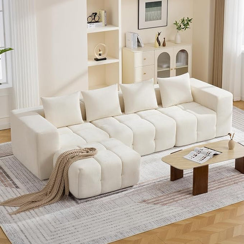 119" Boneless Couch, Oversized Cloud L Shaped Couch, Modular Sectional 4 Seater by CACFTII