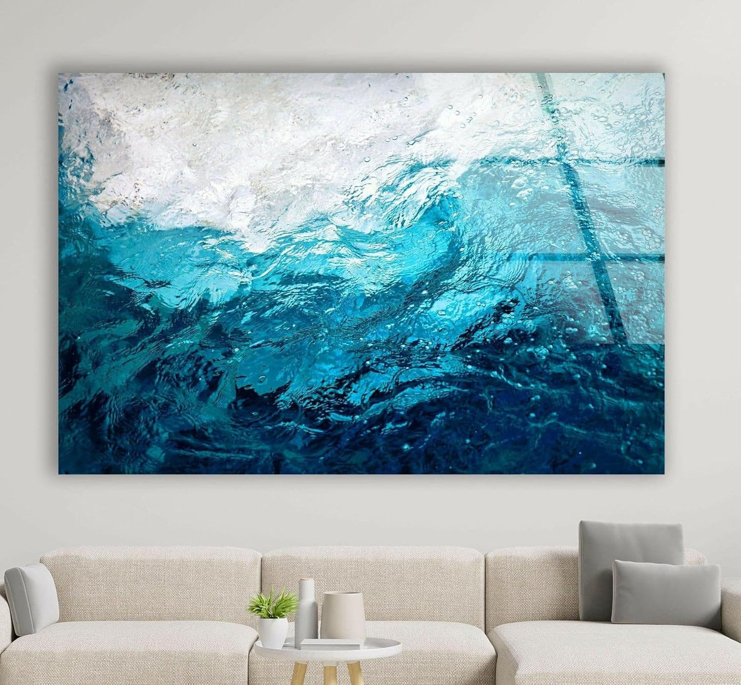 My Photostation.com 20Wx14H'' Blue Waves Abstract Glass Wall ArtTempered Glass Printing Wall Decor Large Wall Art Wall Hangings