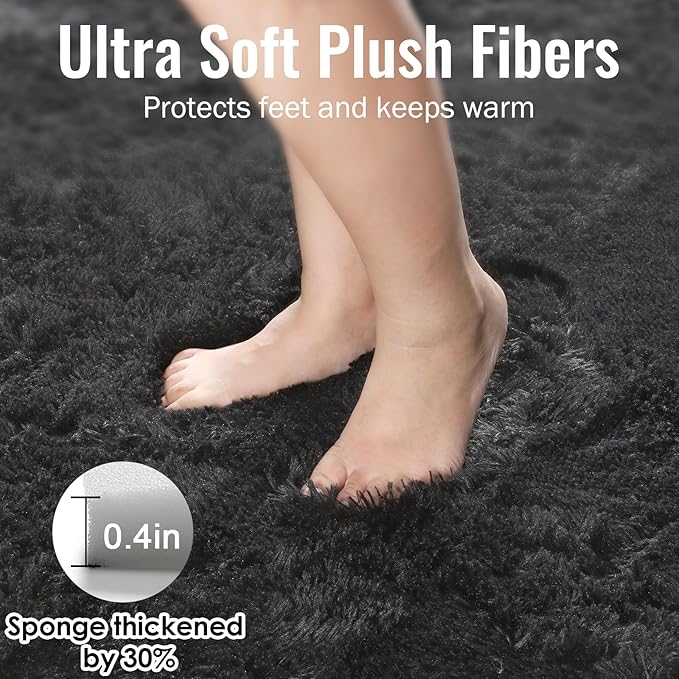 PAGISOFE Black Fluffy Shag Area Rugs - Image 5