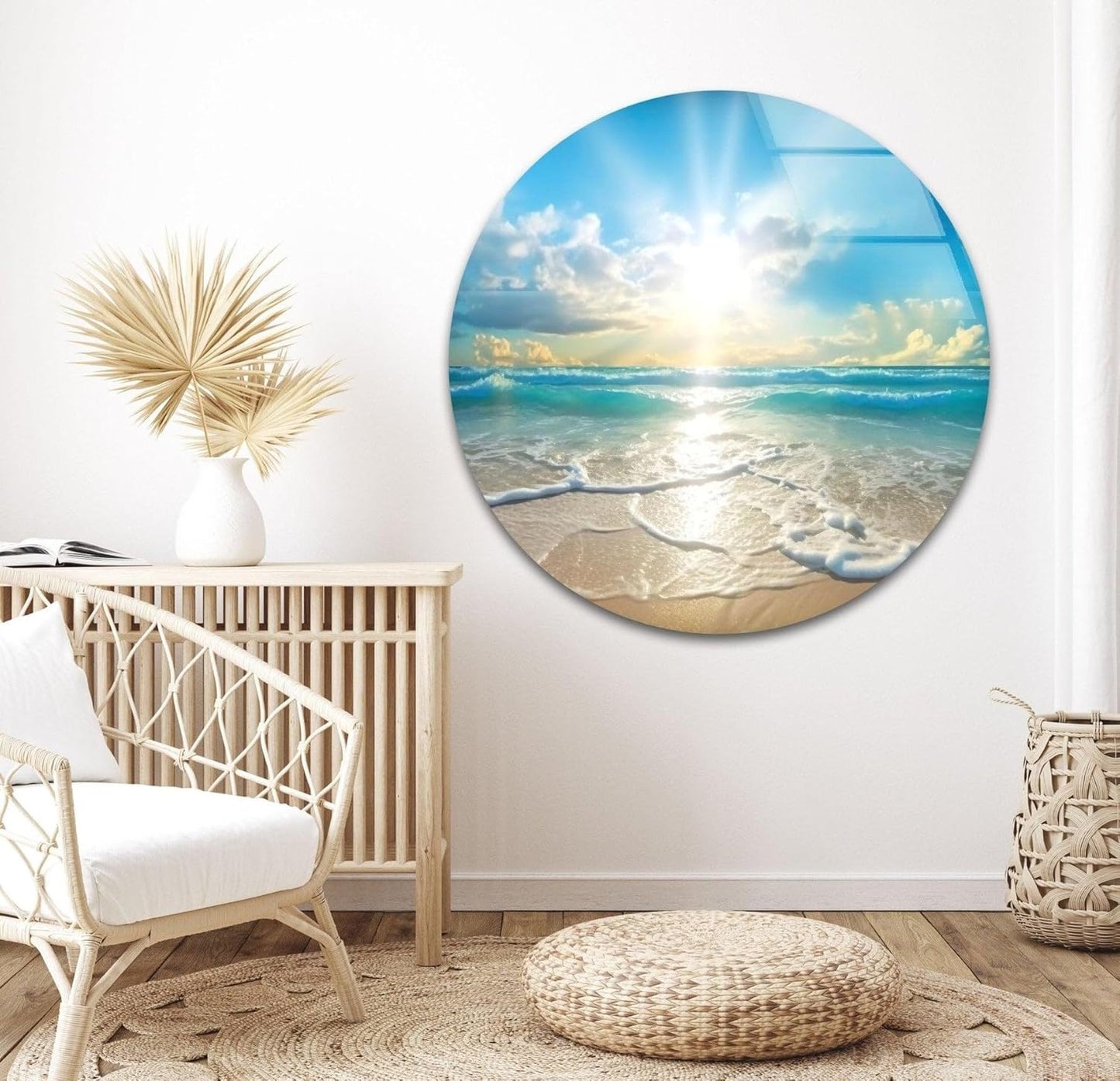 My Photostation.com Round 24'' Beautiful Sunset & Ocean Glass Wall ArtTempered Glass Printing Wall Decor Large Wall Art Wall Hangings