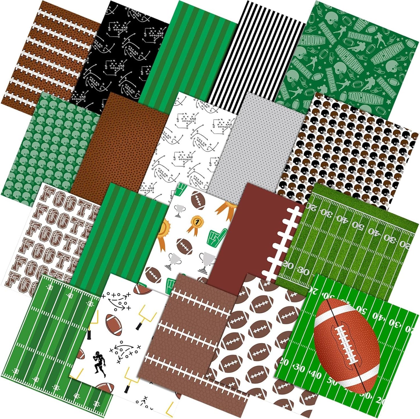 Ganeen 60 Pcs 10 x 10 Inch Football Quilting Fabric Squares Vintage Football Fat Patchwork Precut Strips Retro Green and Brown Fabric Bundles for Holiday DIY Craft Sewing Quilt Material Handmade