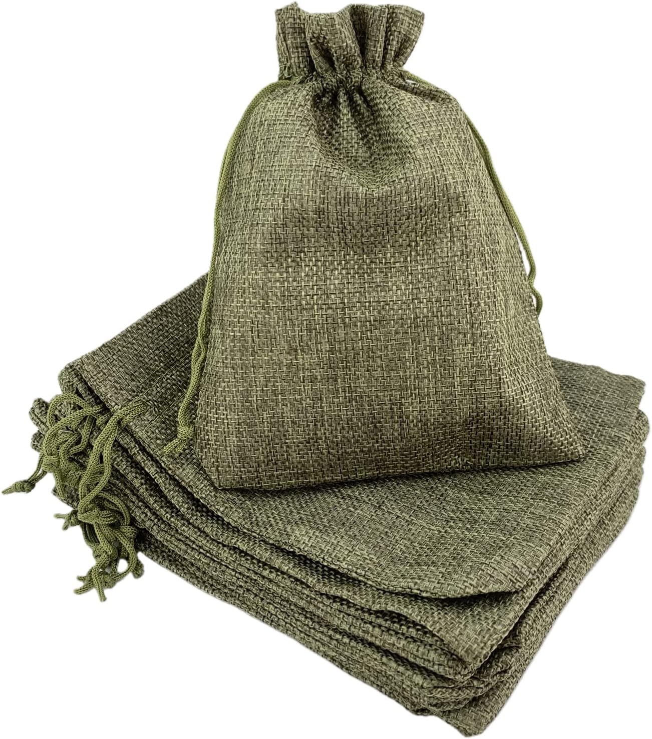 Palmhomee Pack of 25 Burlap Gift Bags with Drawstring Linen Jewelry Pouches Wedding Hessian Jute Bags for Birthday and Treat Pouches Party Wedding Favors Gift (6x8 Inch, Moss Green)