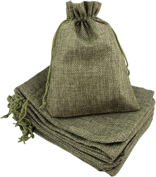 Palmhomee Pack of 25 Burlap Gift Bags with Drawstring Linen Jewelry Pouches Wedding Hessian Jute Bags for Birthday and Treat Pouches Party Wedding Favors Gift (6x8 Inch, Moss Green)