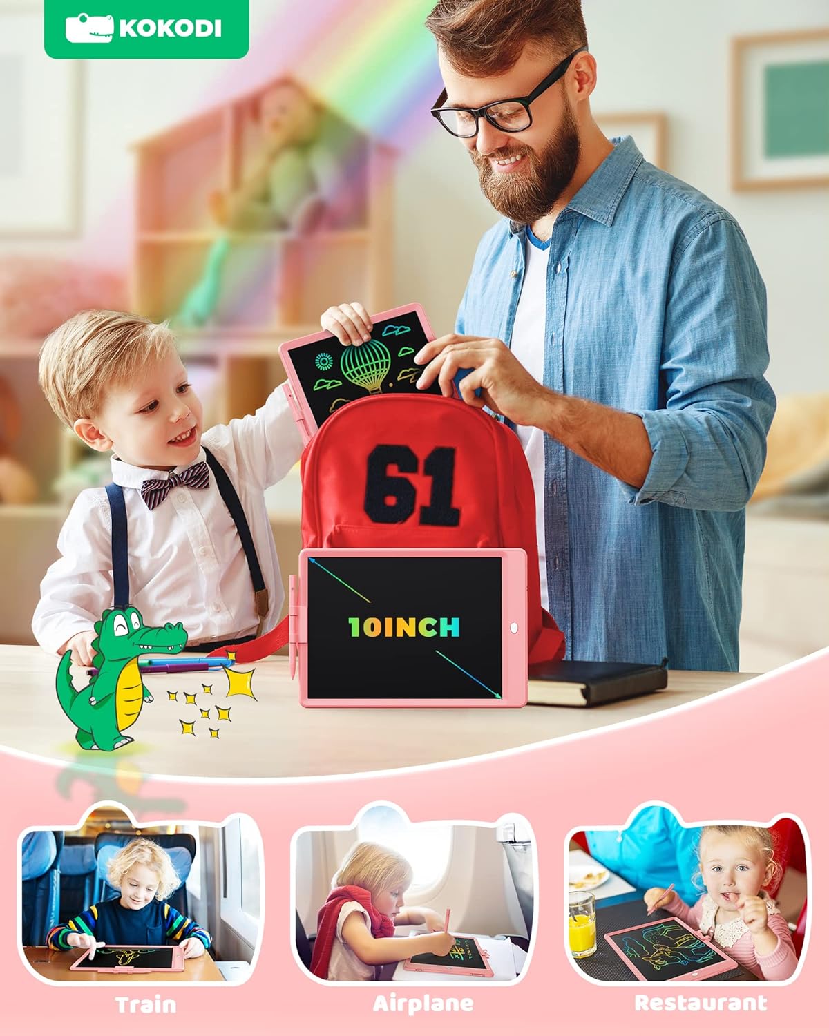 KOKODI LCD Writing Tablet,Gifts for 3 Years Old Boys and Girls,10 Inch Colorful Doodle Board Drawing Tablet, Erasable Reusable Electronic Drawing Pads, Educational and Learning Toy for Kids