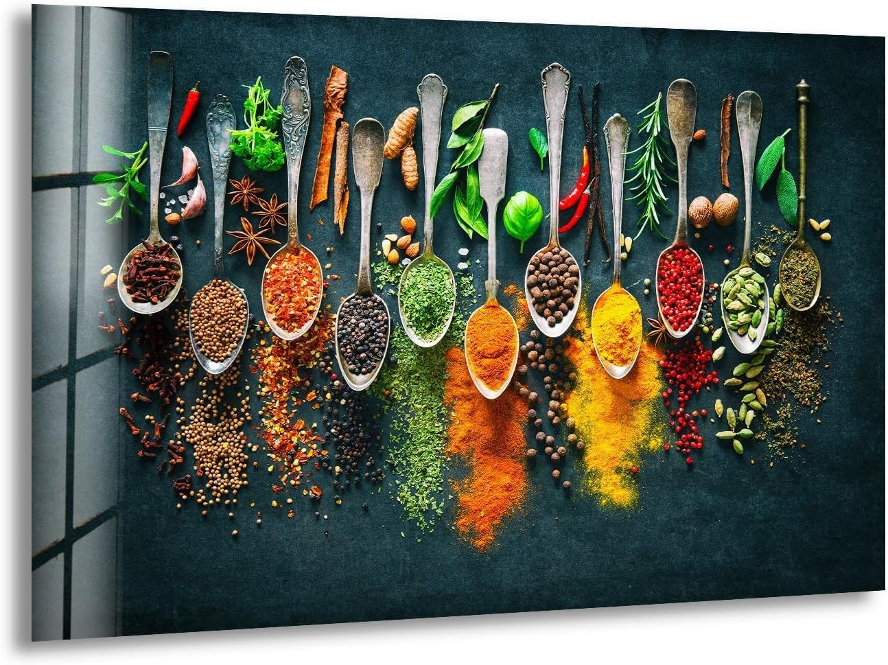 My Photostation.com 48Wx32H'' Spoon Spices Glass Wall ArtTempered Glass Printing Wall Decor Large Wall Art Wall Hangings