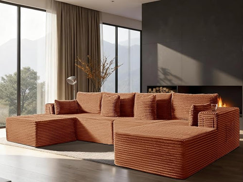 138" Cloud Sectional Couch, Comfort U Shaped Boneless Couch by VYUXWO