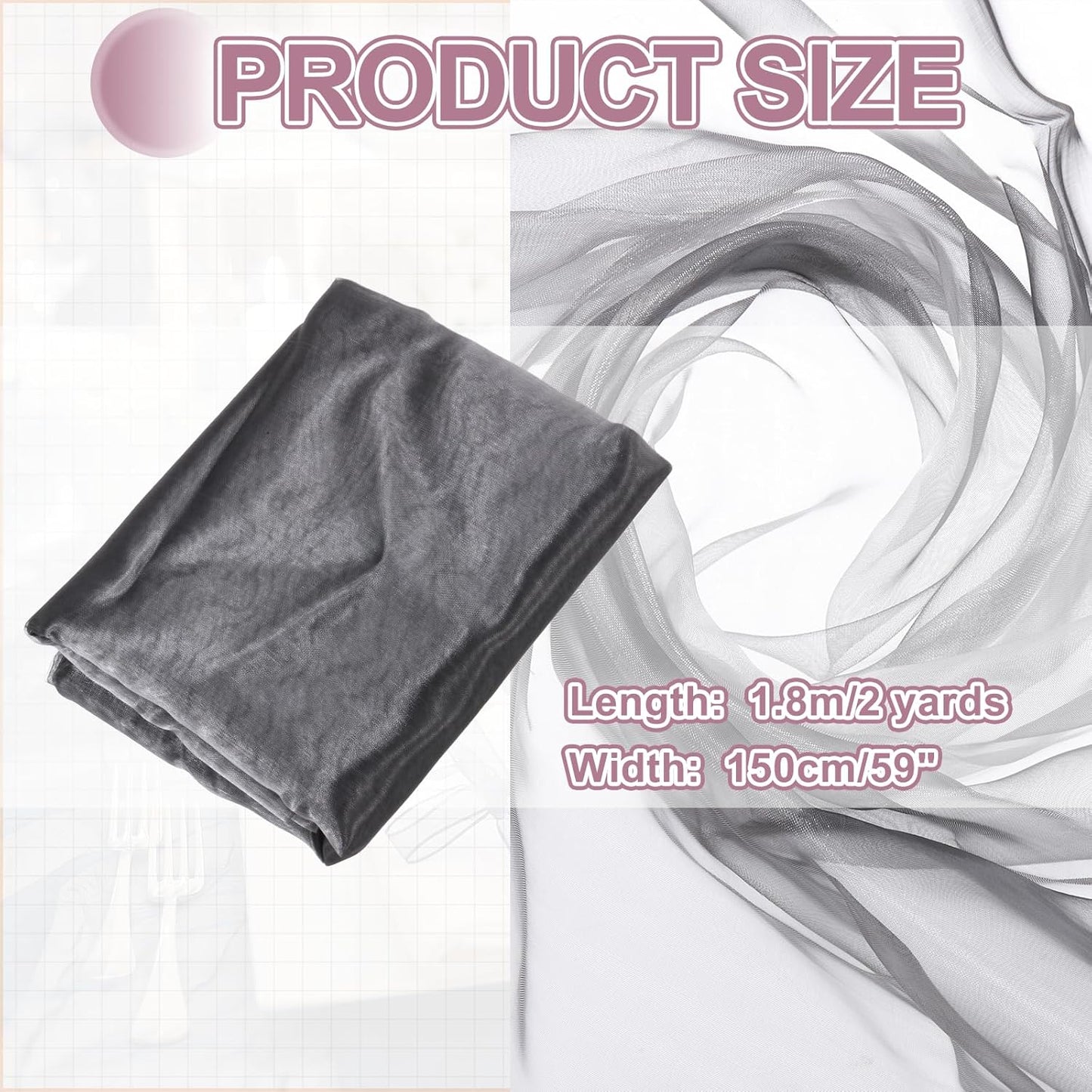 MECCANIXITY Iridescent Sheer Organza Fabric, 2 Yards x 59 Inches Solid Holographic Shiny Fabric Organza Cloth for Wedding, Curtains, Costume, Photo Background, Gradient Gray