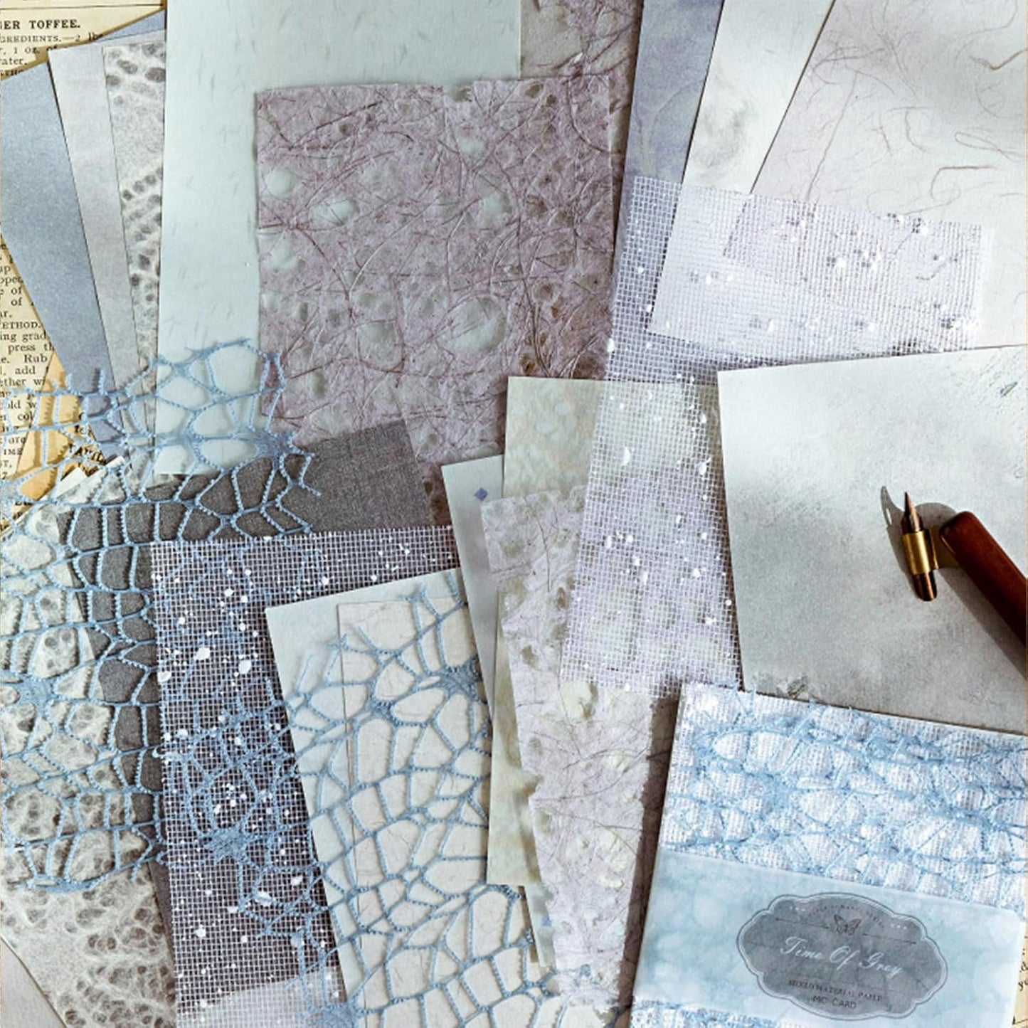 42 Sheets Textured Scrapbook Paper and Mesh Fabric Assorted Set, Junk Journal Supplies Assorted Set, Special Paper for Scrapbooking Materials Card Embellishments 3.9x5.5 Inch (Mix Color)
