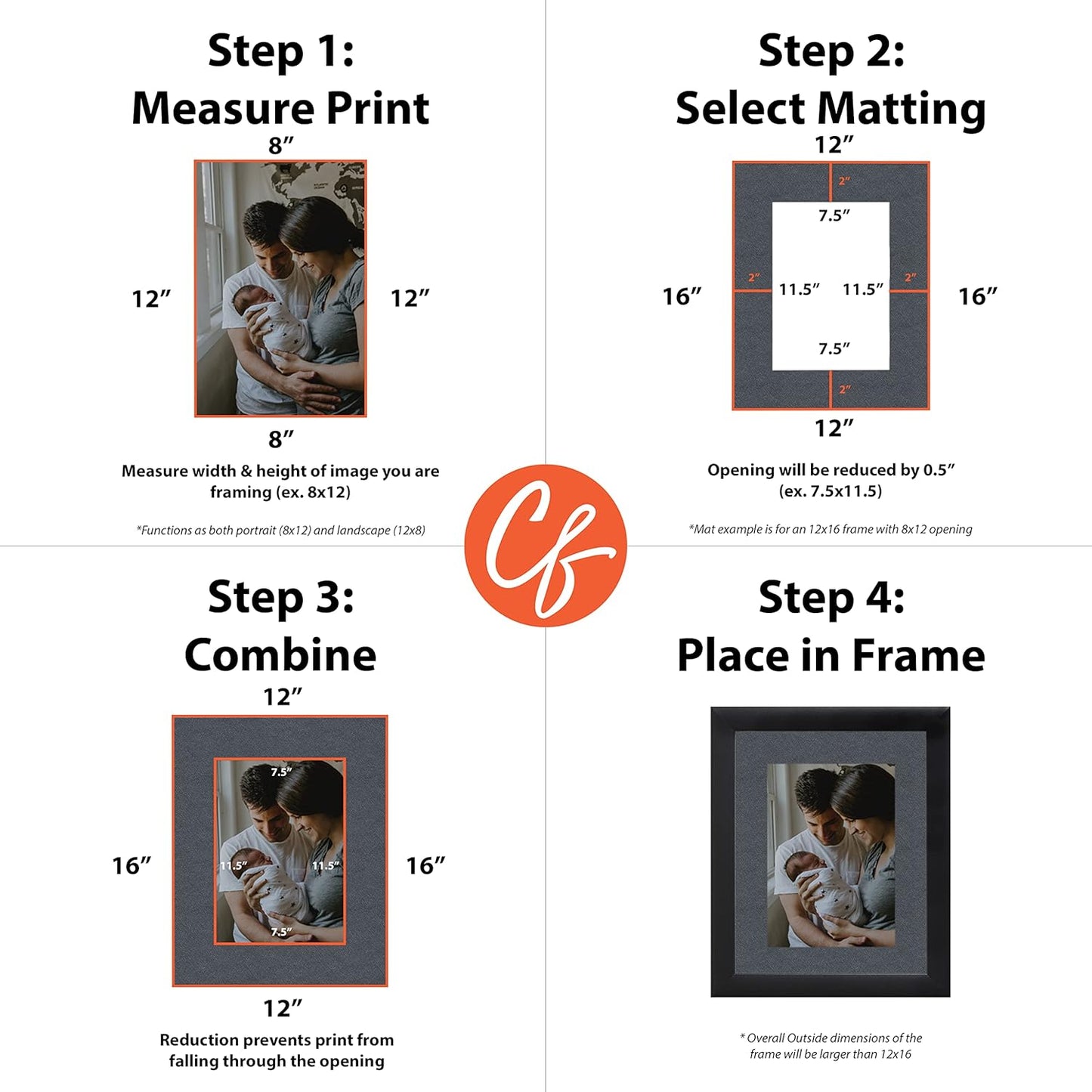 Craig Frames B573 Pre-Cut Mat Board for 12x12 Print, 24x24, Graphite Black