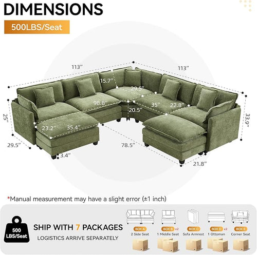 113'' V Shaped Cloud Sectional Sofa, Oversized Deep Seat Couches - Image 2