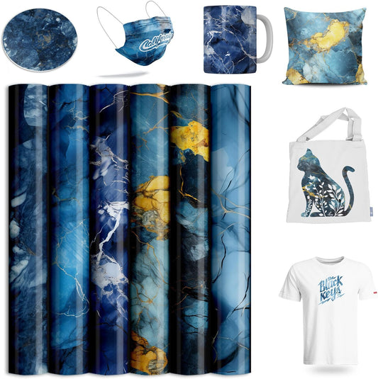 Sublimation Transfer Sheets for Heat Press Machine,12x12 Inch Blue Marble Sublimation Transfer Paper for Heat Press Machine, 6 Sheets
