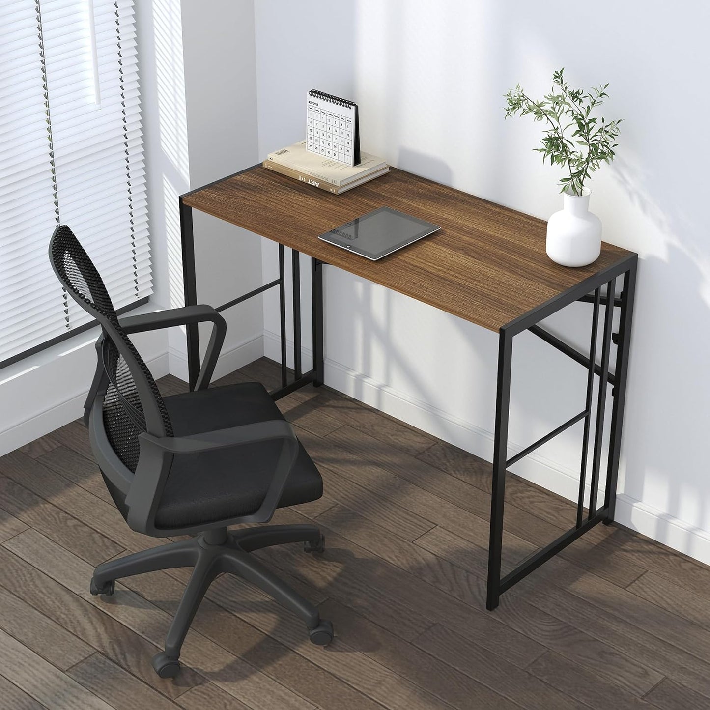 Folding Computer Desk 40 inch Writing Gaming Computer Camping Table, No Assembly Required Home Office Desk, Espresso