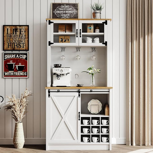 4ever2buy 72" Farmhouse Coffee Bar Cabinet by 4ever2buy