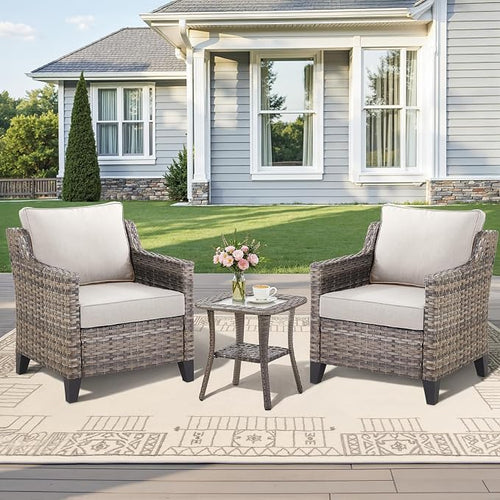 3 Pieces Patio Furniture Sets-Outdoor PE Rattan Wicker Chairs by AMCLOBA