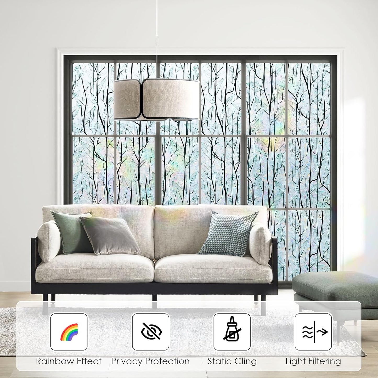 DKTIE Nature Pattern Rainbow Window Film Decorative Stained Glass Window Film Static Cling Films Easy Apply Removable Comes with Tools (U1747-rainbow, 17.7" x 118.1")