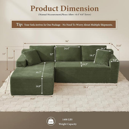 95" Sectional Couches for Living Room Cloud Couch Sofa - Image 2