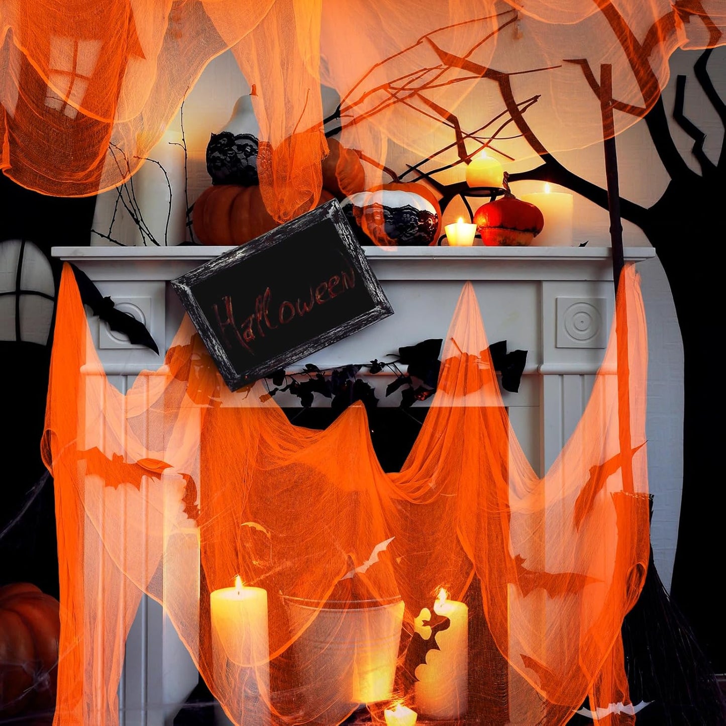 Boao Halloween Cheese cloth 85 x 394 Inch Orange Cheesecloth Roll for Crafts Large Cotton Muslin Gauze Fabric for Halloween Outdoor & Indoor Spooky Decoration
