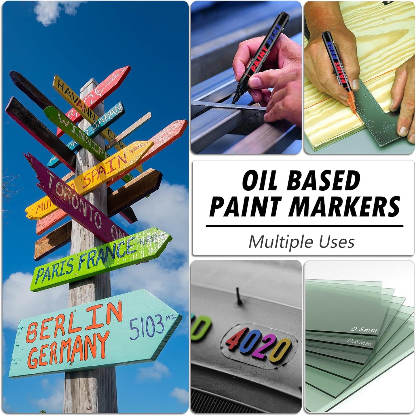 Red Paint Pens Paint Markers - 8 Pack Permanent Quick Dry Waterproof Marker Pens for Rocks Wood Fabric Plastic Canvas Glass Mugs Metal Tire Stone