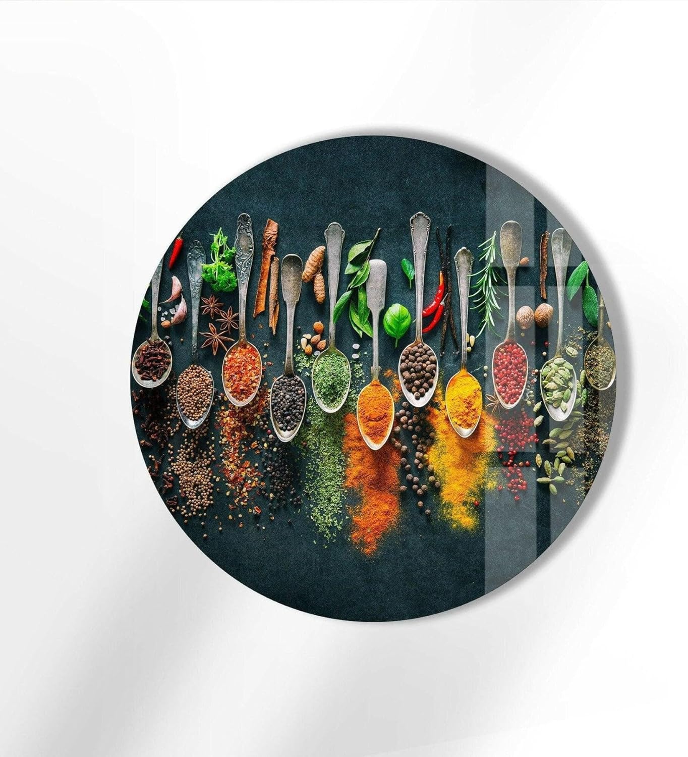 My Photostation.com 15.8''(40cm) Diameter Colorful Herbs Round Glass Wall Art Tempered Glass Printing Wall Decor Large Wall Art Wall Hangings
