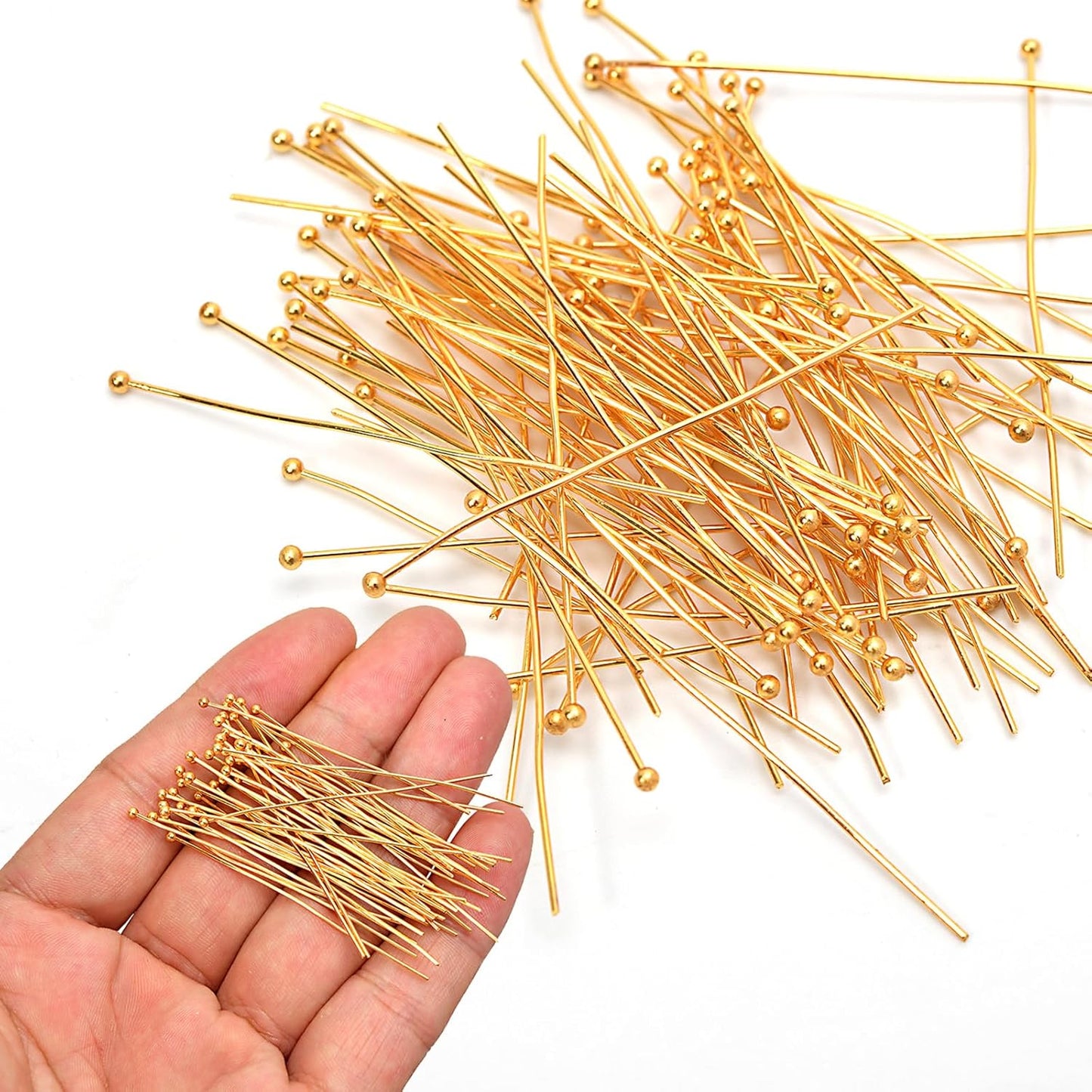 100pcs 18K Gold Filled Ball Pins Non Tarnish Craft Earring Bracelet Jewelry Making Accessories Supplies (50mm (1.96in), Gold-Ball Pin)