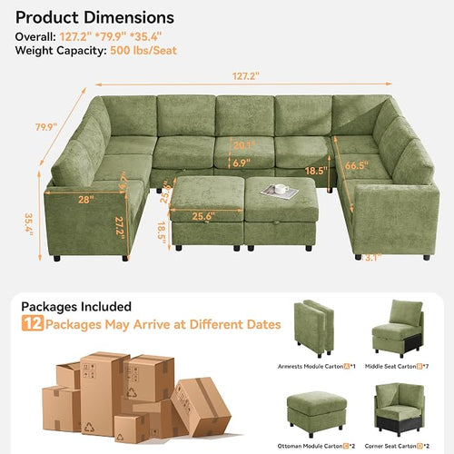 127'' Oversized U Shaped Modular Sofa, Sectional Couches - Image 2