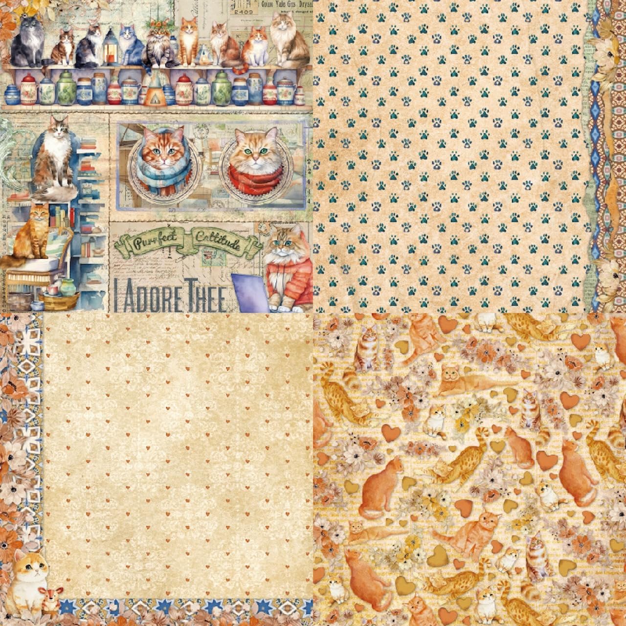 24 Sheets Kitten Decorative Scrapbooking Paper Pad 6x6 Craft Paper Single-Side Card Making Supplies for Junk Journal, Origami, Holiday Journaling