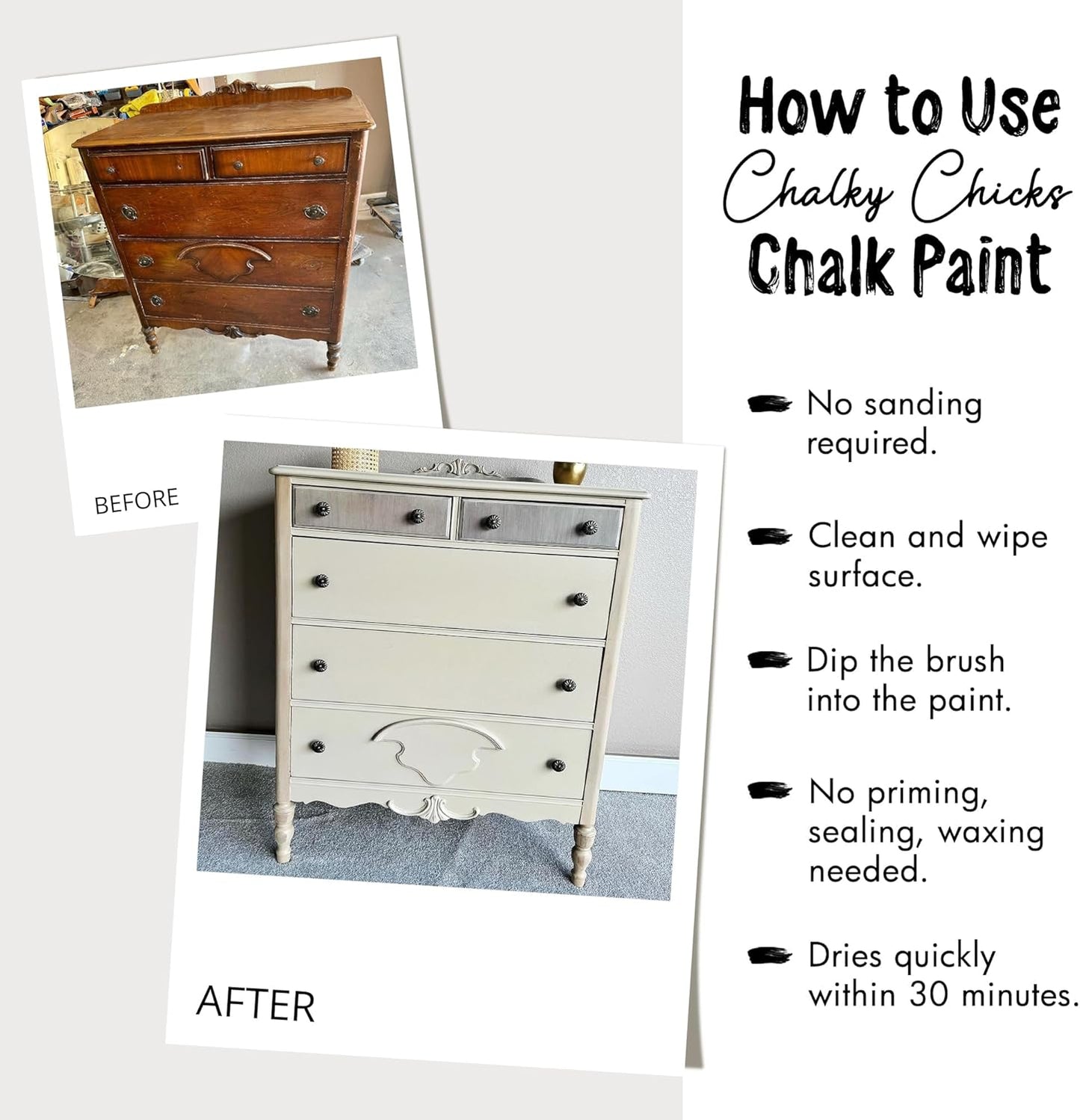 Chalky Chicks All-in-One Chalk Paint for Furniture or Cabinet - 4 Fl Oz - Matte Finish Denim (Navy Blue) for Metal, Wood Furniture Paint - No Sanding All-in-One for Home Decor & Crafts, USA Made