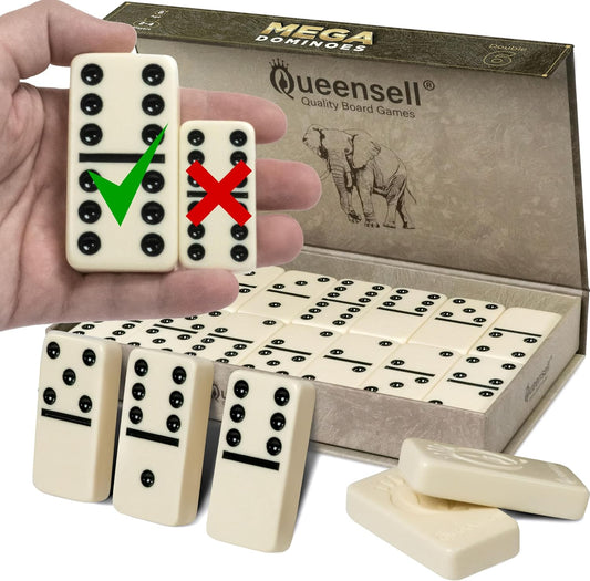 Mega Large 3" Dominoes Set for Adults and Kids – Dominoes Double 6 Classic Board Games – Double Six Domino Set with 28 Tiles and Gift Case, Juegos de Mesa (MEGA)