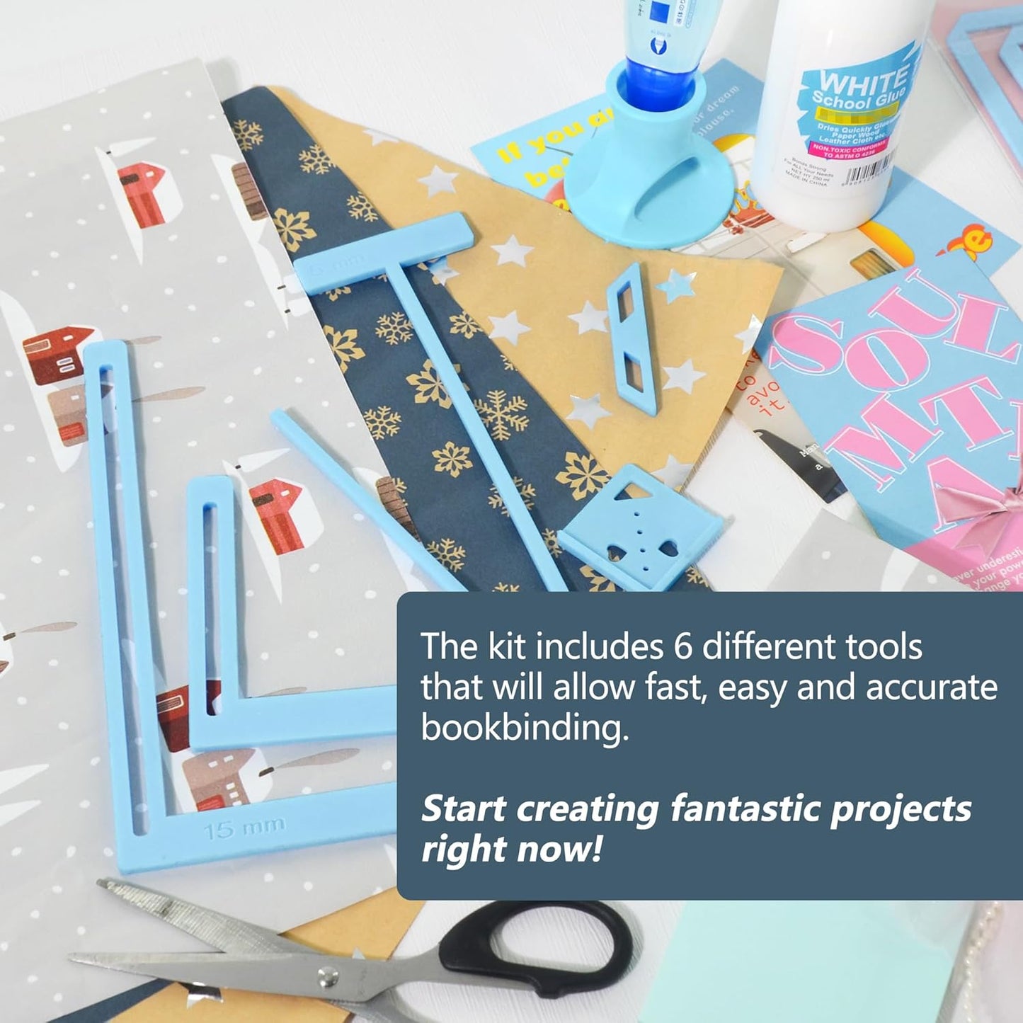 UPTTHOW 6Pcs Bookbinding Easy Scrapbooking Tool for Starter, Complete Great Stencils and Cutter Guide Kit Can Be Made into Notebook Calender Junk Journal Handbook