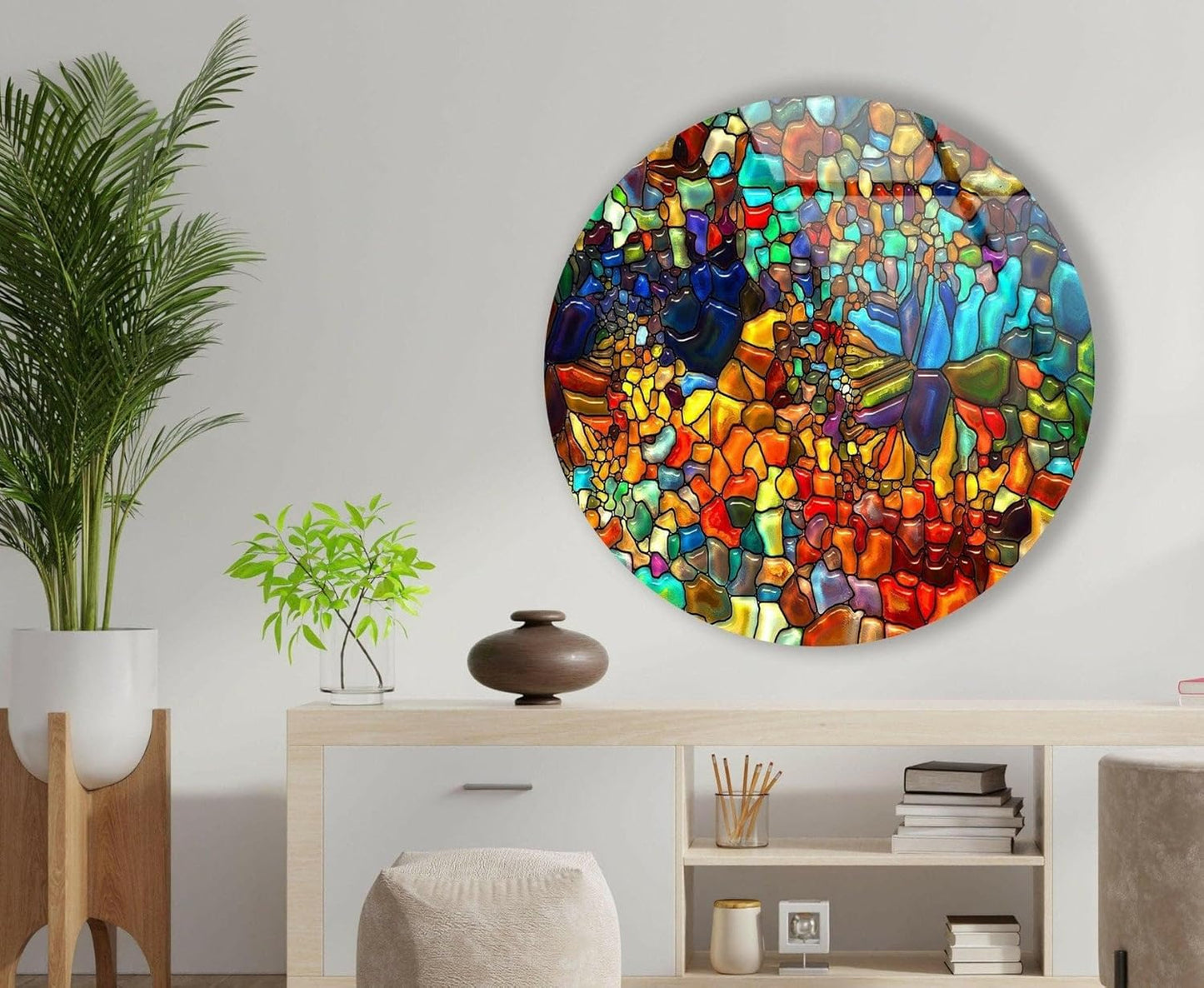 My Photostation.com 20''(50cm) Diameter Red Mosaic Round Glass Wall Art Tempered Glass Printing Wall Decor Large Wall Art Wall Hangings