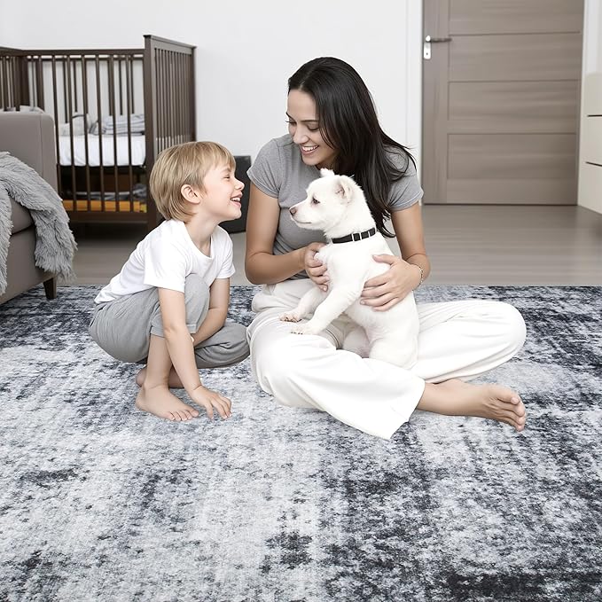 8x8 Area Rug Living Room Rug: Washable Modern Abstract Soft Thin Rug Indoor - Image 8