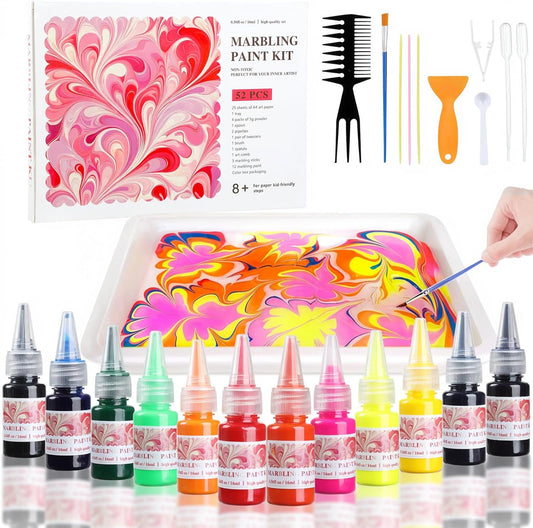TMOL Marbling Paint Art Kit for Kids, Arts and Crafts Set for Girls & Boys Ages 8-12, Craft Kits with 16ml-12pcs & 25 Papers, Art Supplies, Birthday Gifts & Creative Toys for Kids Age 8 9 10 Year