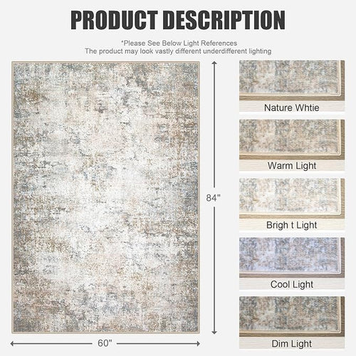5x7 Area Rug Living Room Rug: Washable Modern Abstract Soft Thin Rug Indoor - Image 2
