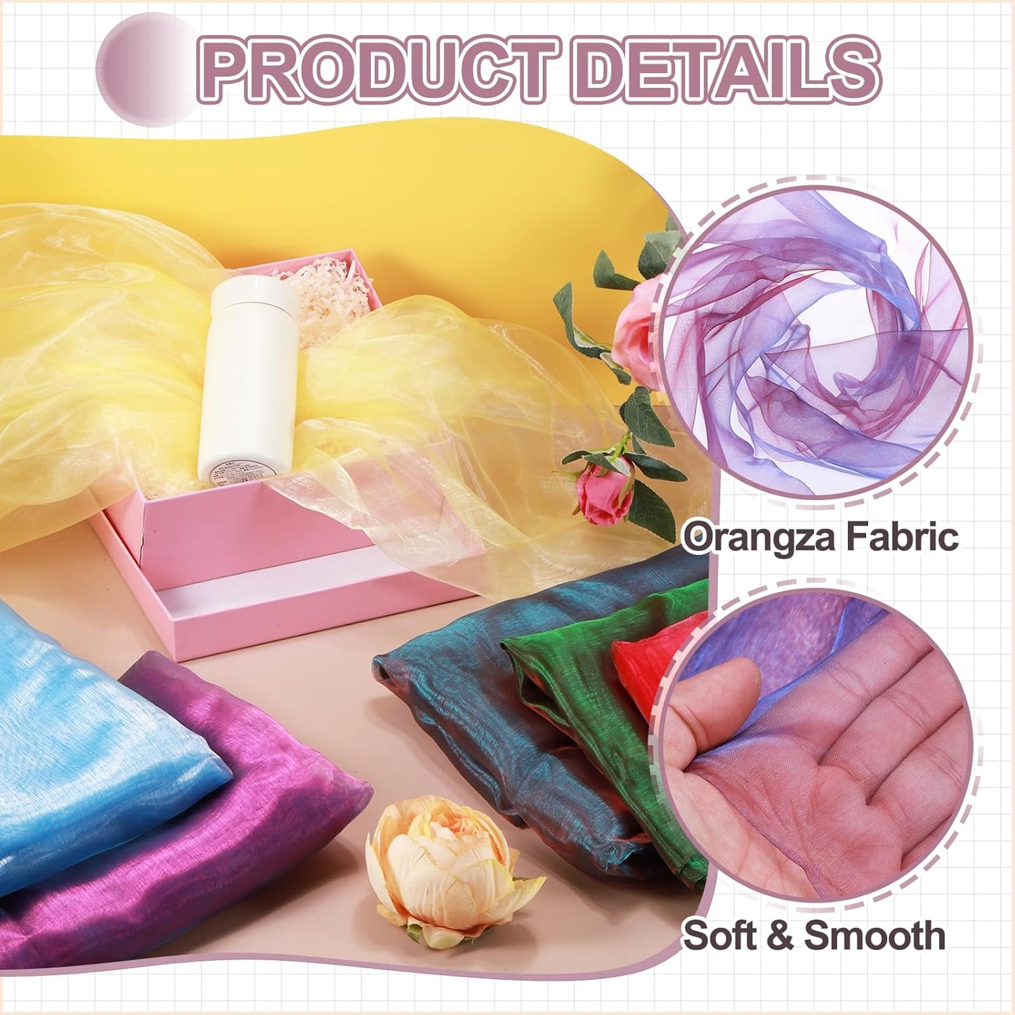 MECCANIXITY Iridescent Sheer Organza Fabric, 2 Yards x 59 Inches Solid Holographic Shiny Fabric Organza Cloth for Wedding, Curtains, Costume, Photo Background, Gradient Sapphire Blue Red