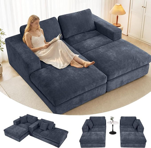 80.7" Oversized Double Chaise Lounge Chair Indoor, Cloud Boneless Sleeper Sofa by Mifnas