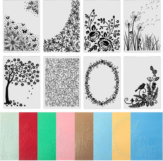Geiserailie 8 Pcs Embossing Folders Embossing Machine Template Paper Card Folders for Christmas Card Making DIY Flower Scrapbook Photo Album Craft Decoration 5.9 x 4.1 Inch (Natural Style)
