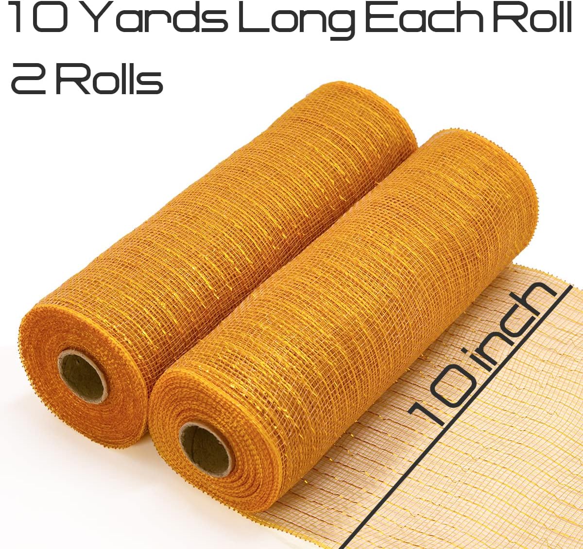 Koopi Deco Mesh 10 inch x 30 Foot Each Roll, Set of 2 Gold/Brown with Gold Metallic Foil Poly Mesh Ribbons for Wreaths, Swags, Craft, Party and Decorating Supplies- 2 Rolls