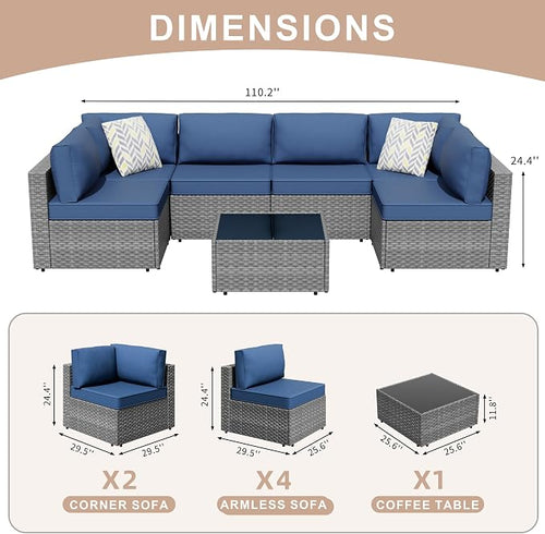 7-Piece Outdoor Patio Furniture Set, Modular PE Rattan Sectional Sofa - Image 2