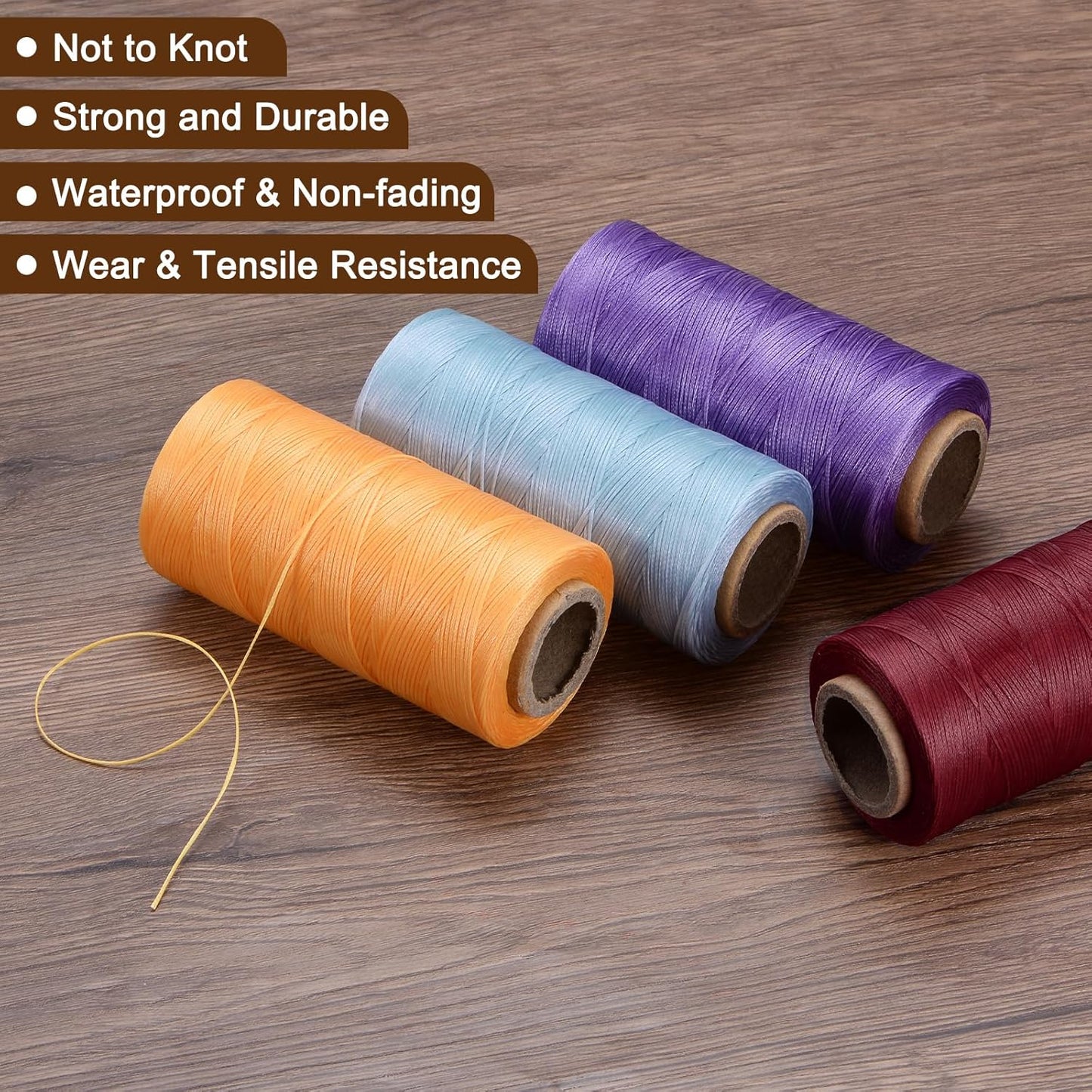 uxcell 150D 0.8mm Flat Waxed Thread 284 Yards Polyester Leather Sewing Waxed String Hand Stitching Waxed Cord for Leather Stitching Sewing Bookbinding DIY Craft Light Khaki