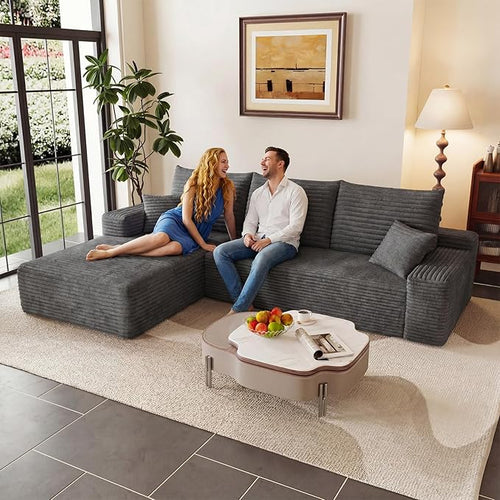 95" Cloud Sectional Couch with L-Shape Chaise, Modular Comfy Sofa Chaise Longue by ODUWA