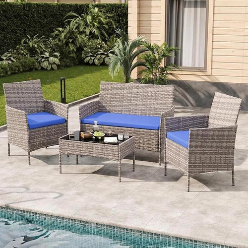 4-Piece Outdoor Furniture Set, PE Rattan Wicker Chairs by Unknown