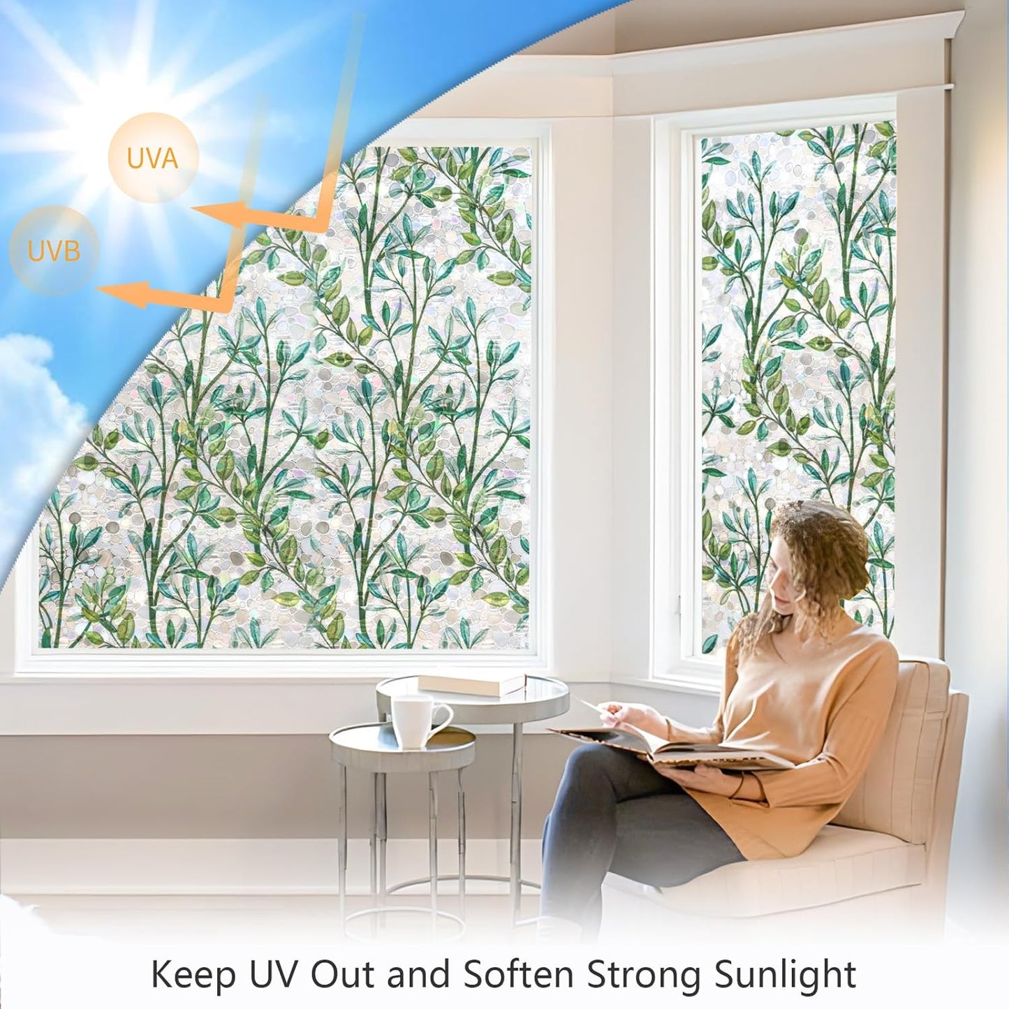 LEMON CLOUD Window Privacy Film, Stained Glass Window Film, Decorative Rainbow Window Clings, Static Cling Non Adhesive Door Stickers, Anti-UV Sun Blocker Heat Control for Home 17.5 x 157.4 inches