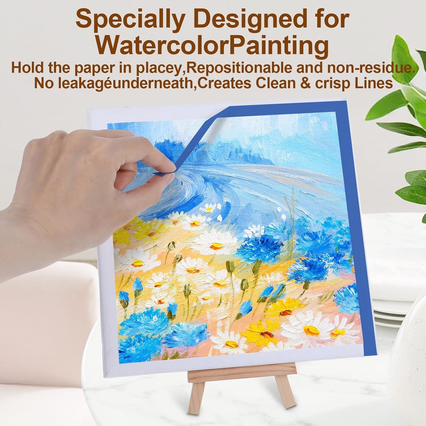 4 Rolls Making Tape, Blue Watercolor Tape for Paper Border, Artist Tapes for Watercolor Paper, Easy to Tear Without Damaging The Papers, Sketching, Oil Painting, 0.39in, 0.59in,